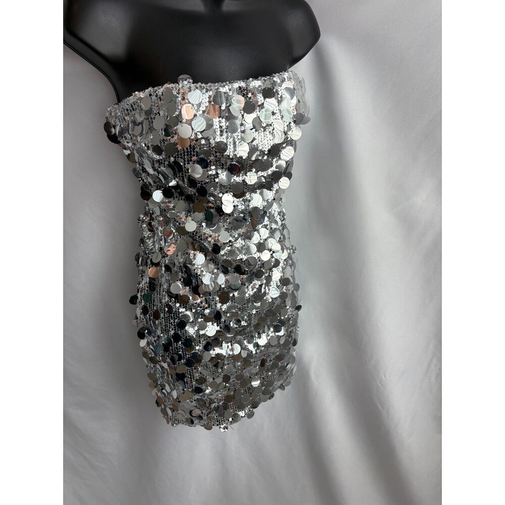 Strapless Silver Sequin Mini Dress - Picture 4 of 11